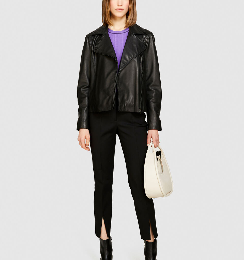 100% leather biker jacket - women's jackets - Black | Sisley image number 1